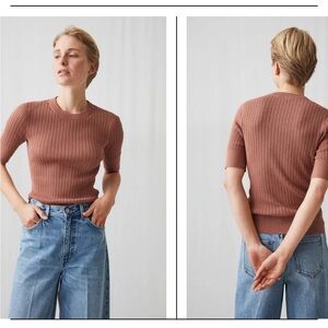 Arket Shirt - Lace Knit Short-Sleeve Jumper Terra Cotta - Flawed